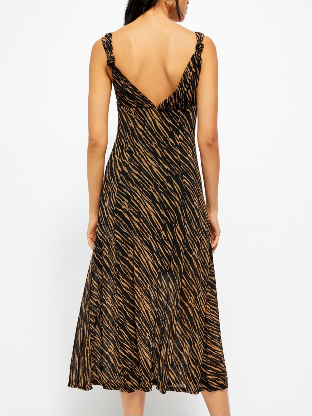 Free People Zahara Midi Dress in Black and Tan Animal Print - Picture 2 of 8